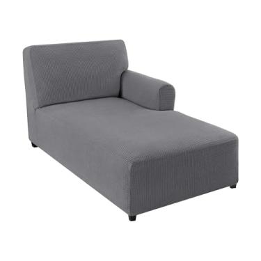 Imagem de FantasDecor Capa para espreguiçadeira direita elástica com apoios de braços para sala de estar, quarto, braço direito, tecido jacquard macio, lavável na máquina, cinza, espreguiçadeira direita