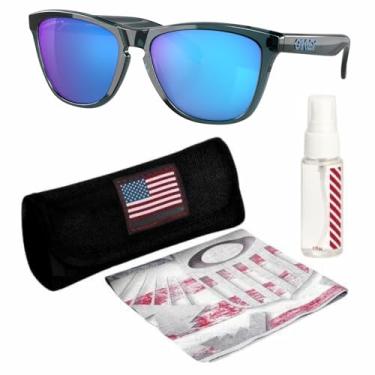 Imagem de OAKLEY OO9013 FROGSKINS CRYSTAL BLACK Armação – Lente Polarizada PRIZM SAPPHR IRID, Óculos de sol polarizados em formato quadrado com kit oficial de óculos eSHADES, Preto cristal polarizado (55 mm
