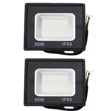 Imagem de kit 2 Refletor Led 50w Holofote bivolt Prova Dágua Ip66 Branco Frio 60