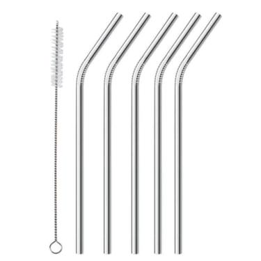 Imagem de Kit 5 Canudos Inox Reutilizável + Escova Para Limpeza