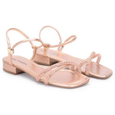 Imagem de Sandália Saltinho 2cm Brilho Confortavel Strass Luxo Qualidade Barato 