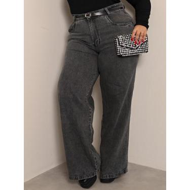 Imagem de Calça Jeans Feminina Plus Size Wide Leg Cintura Alta Grafite - Rezes M