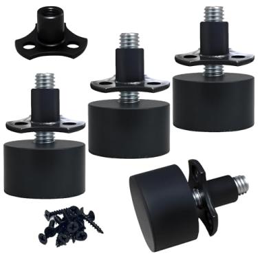 Imagem de MajesticDh Pés niveladores de borracha 3/8 resistentes rosqueados em móveis, pés de mesa/sofá/armário ajustáveis de 3/20.3 cm a 16 rosqueados com inserção rosqueada (4 peças/pacote)