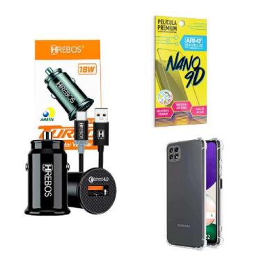 Imagem de Kit Carregador Veicular Turbo 18w com Capinha Samsung A22 5G + Películ
