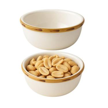 Imagem de Jogo 2 Mini Bowl Molheira de Cerâmica Branco com Borda de Bambu Scalla