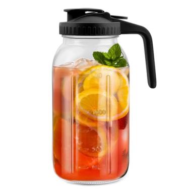 Imagem de Lacusmall Jarra de vidro de 1,8 l com tampa - 2 quartos, frasco de boca larga à prova de vazamento com tampa hermética, jarra de vidro resistente, recipiente ideal para armazenamento de água, suco