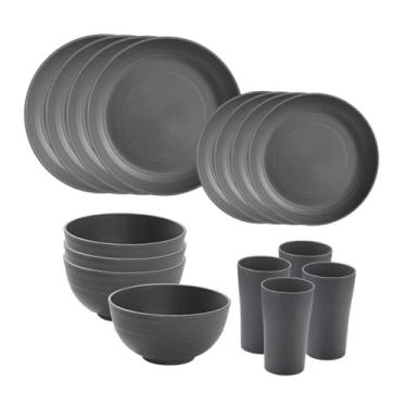 Imagem de Fxzqgnh Conjuntos de Louça com Tigelas para 4 Pessoas, Laváveis Na Máquina de Lavar Louça E No Micro-ondas, Pratos de Sobremesa Foscos Inquebráveis para Casa, Cinza
