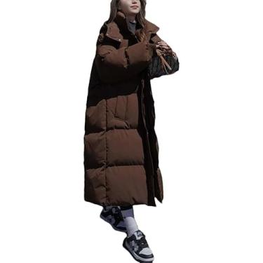 Imagem de Mulheres Down Coats Long-style Cotton Dress Coreano Plus Size Winter Heat Parka, Coffee, XL