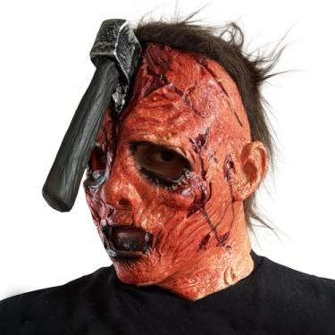 Imagem de Kurmingary Máscara assustadora com rosto assustado e machado na cabeça, máscara de cabeça de monstro de terror para adereços de festa de cosplay de Halloween
