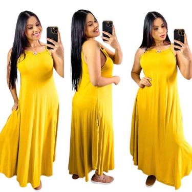 Imagem de Vestido longo de  alcinha - Neide modas, Amarelo, GG