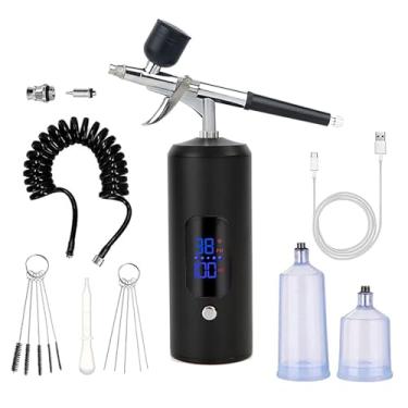 Imagem de Kit de aerógrafo sem fio, aerógrafo portátil para unhas, kit de escova de ar com compressor de ar extensão de mangueira de ar para barbeiro, arte de unhas, decoração de bolo, pintura de modelo de