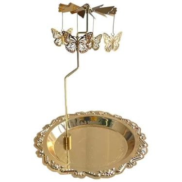 Imagem de Castiçal giratório retrô requintado romântico borboleta castiçal com bandeja redonda para decoração de casa