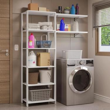 Imagem de Estante Armário Multiuso e Prateleiras para Lavanderia 139cm Branco Madesa