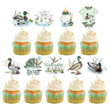 Imagem de 36Pcs Duck Hunting Cupcake Toppers - Mallard Duck Baby Shower Decorations with 6 Pattern Design, Oh Baby Theme Party Cake Topper Decor for Boy Girl Birthday Parties Favor