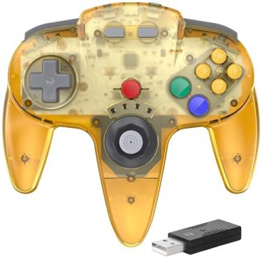 Imagem de 2.4 GHz Wireless N64 Switch Online Controller, USB Receiver, Compatible with Windows PC Laptop iOS Mac Raspberry Pi, Switch Online/NSO - (Rechargeable) (Plug and Play) Clear Yellow