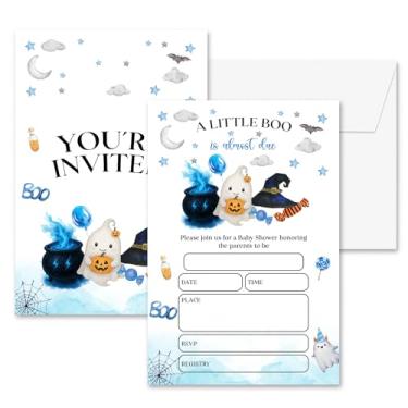 Imagem de seclate Convites de chá de bebê para meninos e meninas, 10 x 15 cm, cartões de convite de revelação de gênero A Little Boo para suprimentos de decorações de festa de Halloween (25 peças) - B02