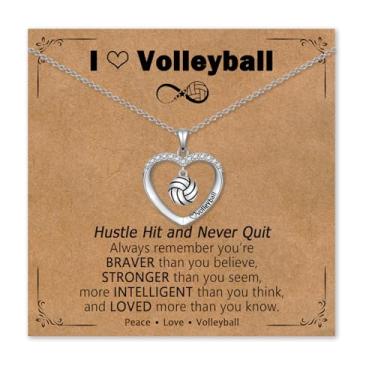 Imagem de PODLEV Colar de voleibol, presentes para mulheres e meninas – Pingente de coração de zircão branco cintilante 40 + 5 cm, corrente de aço inoxidável ajustável, acessórios esportivos, joias presentes