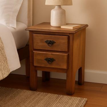 Imagem de Mesa De Cabeceira De Madeira Rústica Com 2 Gavetas – 35x49x40cm