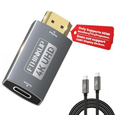 Imagem de Adaptador USB-C fêmea para HDMI com cabo de vídeo USB, adaptador unidirecional USB C (fonte) para HDMI (tela), resolução 4K, compatível com Thunderbolt 3/4, iPhone 15 Pro Max, MacBook
