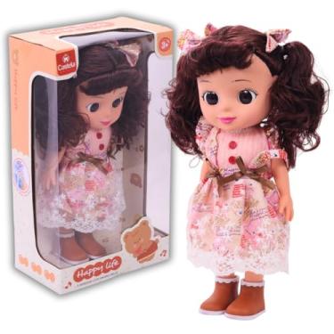 Imagem de Boneca Happy c/Som Morena Vestido Rosa CBS0957-Castela