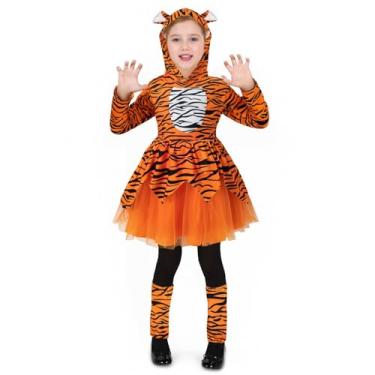 Imagem de Yruiz Vestido de fantasia de tigre de Halloween para meninas com conjunto de saia de bota (7-8 anos)