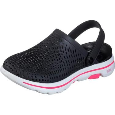 Imagem de Skechers Sandália esportiva feminina Go Walk 5 Astonished, Preto/branco, 4 Big Kid