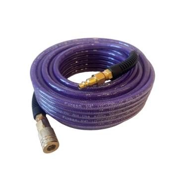 Imagem de Mangueira de ar 1/10.2 cm x 30.5 m, poliuretano (PU), mangueira de compressor de ar reforçada, leve, resistente a dobras com acoplador e plugue rápido industrial de alto fluxo de 1/10.2 cm