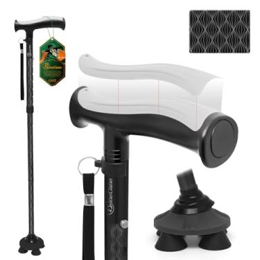 Imagem de BeneCane Bengala de caminhada para homens e mulheres, bengala dobrável para idosos, bengala quádrupla, ajustável, leve, resistente, dobrável, resistente, com alça em T de TPR macia e bolsa de viagem