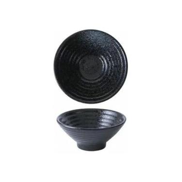 Imagem de Tigela de arroz redonda esmaltada em forno de cerâmica utensílios de mesa criativos domésticos japoneses -11,4 cm [ponta preta]