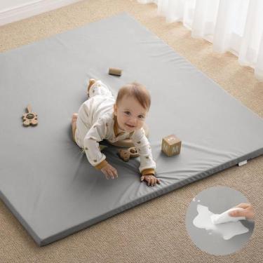 Imagem de Baby Play Mat Blissful Diary em material vegano 50x50cm cinza claro