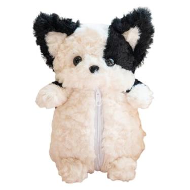 Imagem de IEUDNS Estojo de pelúcia em formato de cachorro Corgi, bolsa para lápis com fecho de zíper, bolsa criativa para bicho de pelúcia, de maquiagem para presente, Preto