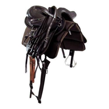 Imagem de Sela Australiana De Cabeça Marrom Inox Luxo 16 Polegadas + Acessórios 