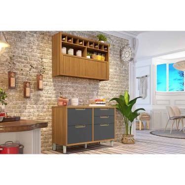 Imagem de Kit de Cozinha Modulada 3 Peças Completa Nesher Imperatriz 2 Peças (Balcão + Aéreo) Freijo/Grafite - Nesher