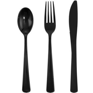 Imagem de Conjunto de talheres de plástico WDF Black Silverware Cutlery 180 peça