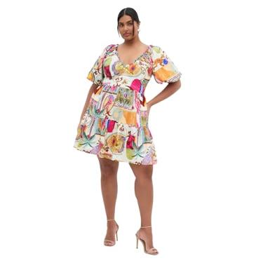 Imagem de City Chic Vestido feminino plus size - Simona estampado manga bufante mini, Dreamscape, 54