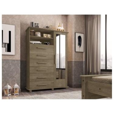 Imagem de Cômoda com Espelho 6 Gavetas 1 Porta Móveis Lanza Atenas, Noce Bronze