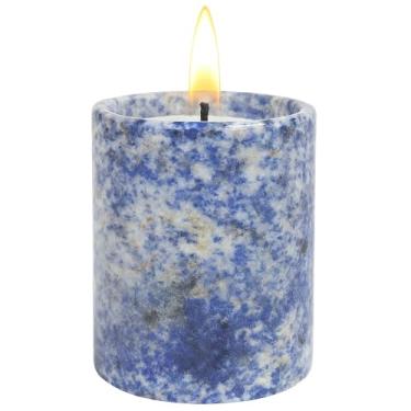 Imagem de Suporte de vela de mármore perfumado de orquídea: vela de pedra semipreciosa, cera de planta sem fumaça, queima de 40 horas, decoração de casa artesanal, safira azul brasileira