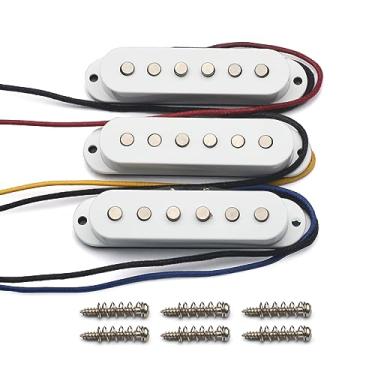 Imagem de MAXCHEER Captador Alnico 5 Strat de bobina única, captador de pescoço/meio/ponte para guitarra elétrica Strat Squier (branco)