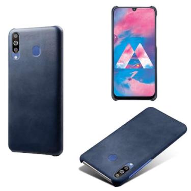 Imagem de Capa para Samsung Galaxy M30,Proteção contra quedas,Casca de volta de cor sólida simples,Design de couro de imitação de plástico-Blue