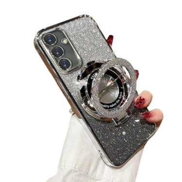 Imagem de Capa com suporte de anel brilhante para Samsung Galaxy S24 S25 Ultra S23 S22 Plus S21 S20 Fe A54 A55 A34 A14 A52 A15 Capa com suporte brilhante (para Samsung S24Ultra/SilverSF)