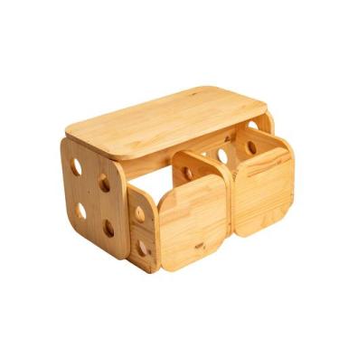 Imagem de Mesinha e 2 Cadeirinhas Madeira Infantil Cubo Montessori Marcenaria Ma