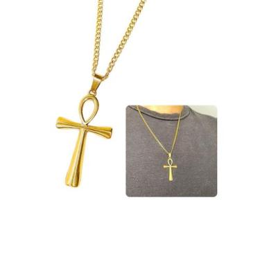 Imagem de Cordão Corrente Masculino 60Cm Grumet 3Mm Pingente Cruz - Visujóias