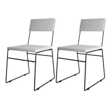 Imagem de Kit 2 Cadeiras de Jantar Málaga Assento Corino Branco Base Preto