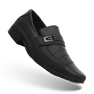 Imagem de Sapato Social Masculino Preto Couro Legítimo Bico Quadrado Elástico tr