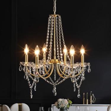 Imagem de Lustres dourados de cristal para sala de jantar, lustre de vela moderna de latão de cristal, luminária pendente vintage para sala de estar, quarto, banheiro, entrada, corredor, E12, lâmpadas D48 cm x