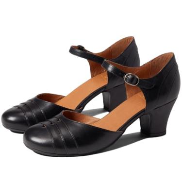 Imagem de MOOMMO Sapatos femininos vintage salto baixo grosso Mary Jane escarpim bico redondo fechado recorte sandálias vestido tira no tornozelo 5 cm salto bloco Mary Janes sapato social arco-íris patchwork