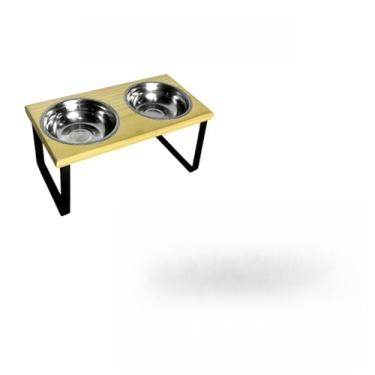 Imagem de Comedouro Elevado Duplo Pé de Ferro P M G Resistente Tigela Inox Cachorro Gato Cães Pet Ração Água(M)