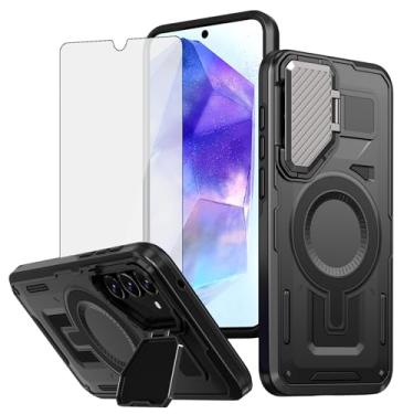Imagem de Asuwish Capa de telefone para Samsung Galaxy A55 5G com capa para câmera, protetor de tela de vidro temperado, fino, magnético, robusto, suporte resistente, protetor de célula híbrida resistente A 55