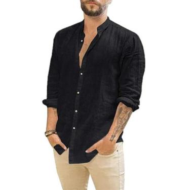 Imagem de Camisa De Verão Masculina plus Size Em Algodão E Linho De Manga Longa,
