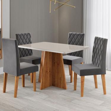 Imagem de Mesa de Jantar 4 Lugares Antonella com Vidro Marrom/Off White/Veludo Cinza - Viero Móveis